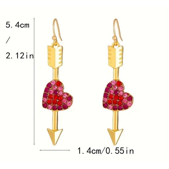 Earrings Heart Arrow Key Dangle Red Pink Gold Jewelry Gift Betsey Johnson Vibes - Picture 3 of 9